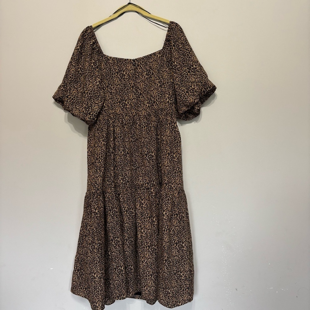 Casual Brown Tiered Midi Sundress with Puff Sleeves - Picture 1 of 5